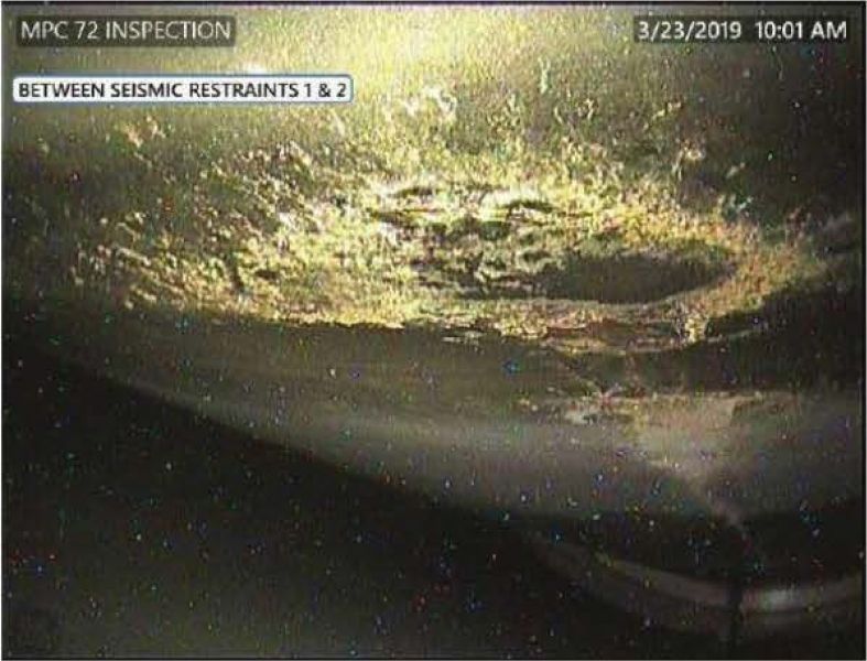 Close-up of a corroded nuclear waste canister