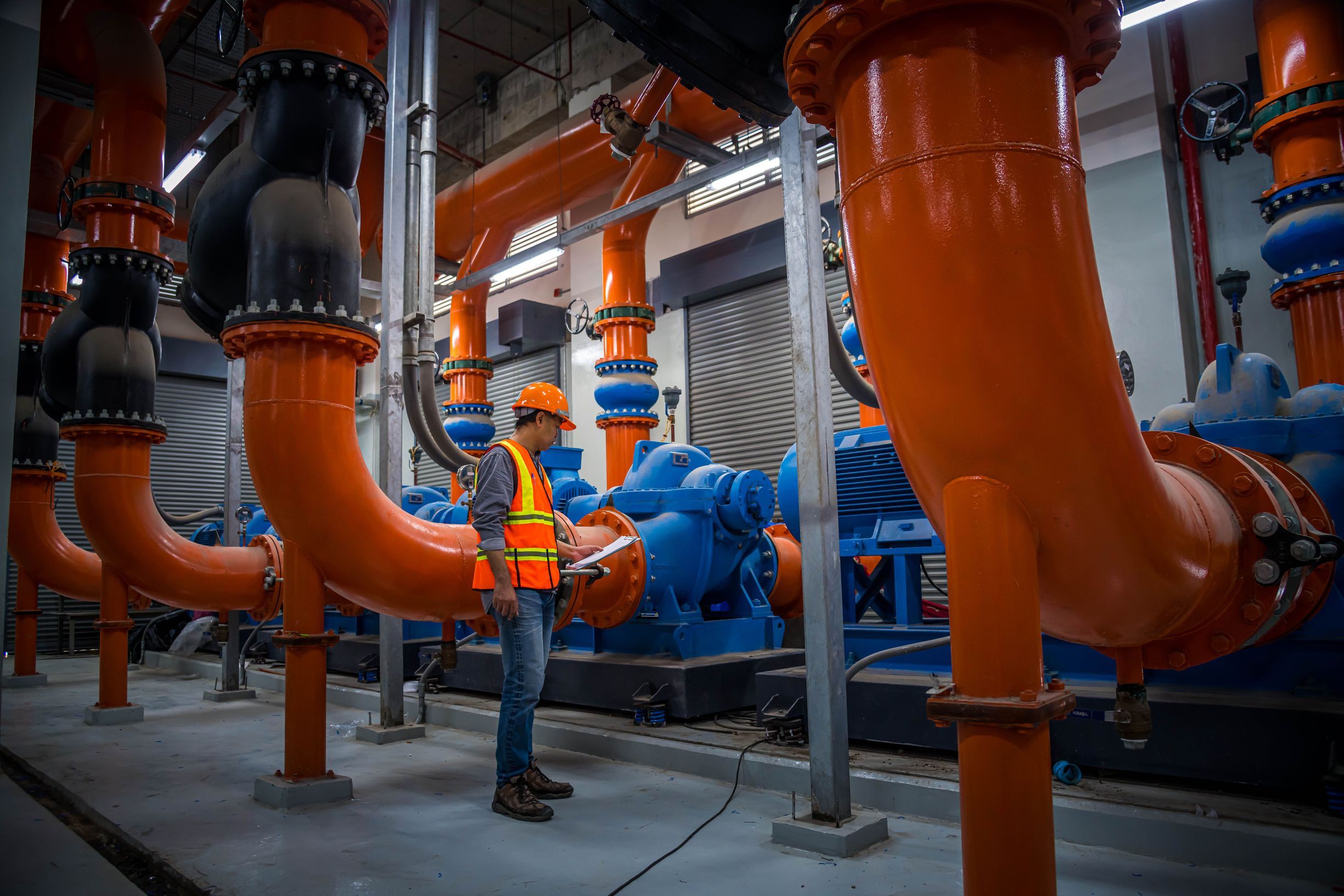 Engineer Checks the Industry Cooling Tower